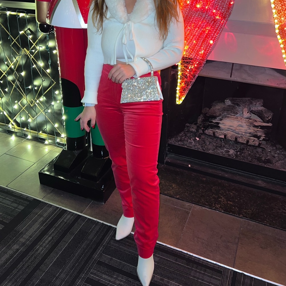 Full-length Kate straight-leg pant in stretch velvet - Red